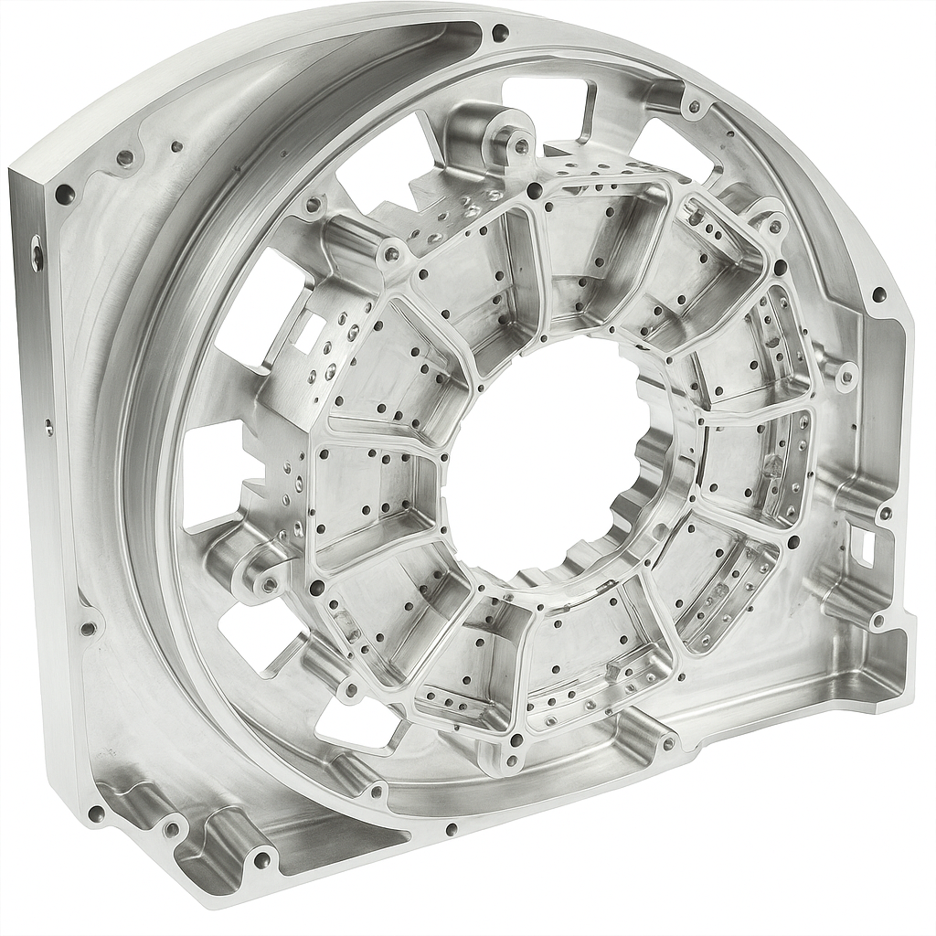 Large machined aluminum ring frame with pocketed structure